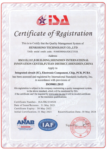 CHINA HENKOSINO TECHNOLOGY CO.,LTD certificaciones